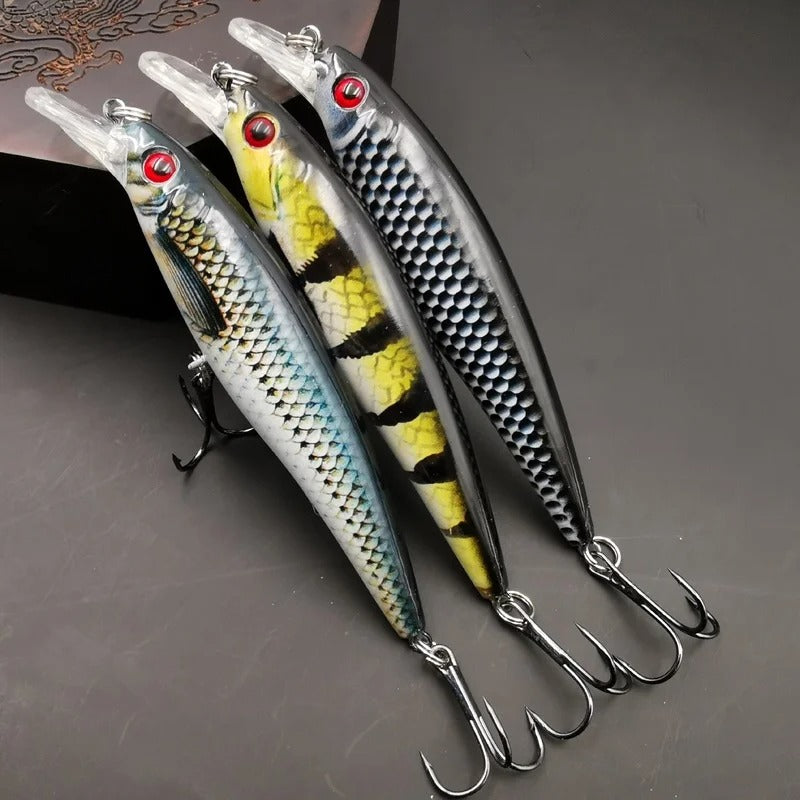 Señuelos minnow con anzuelos triples y babero transparente