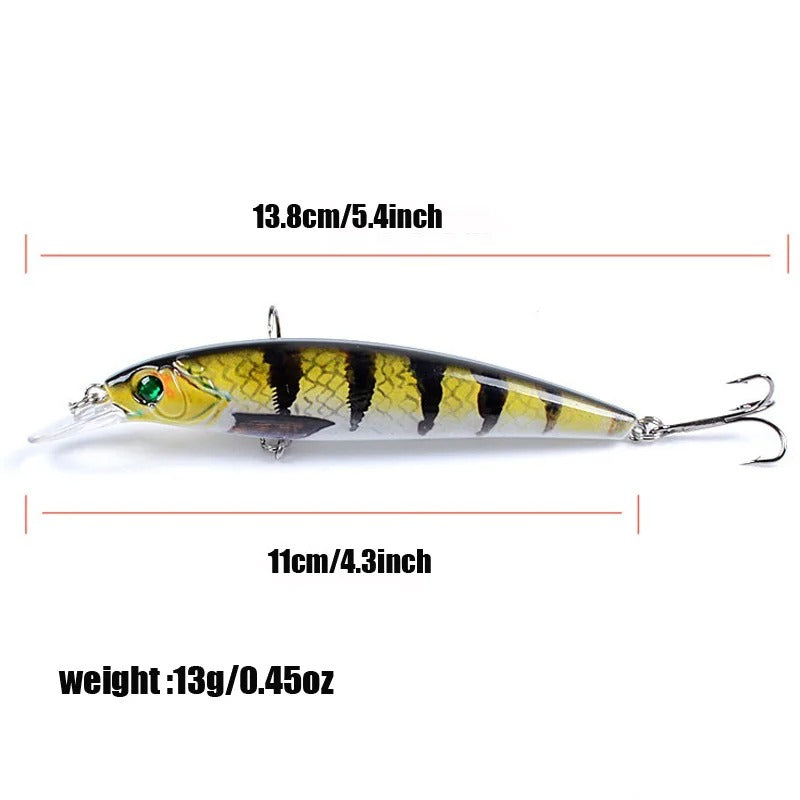 Medidas del señuelo minnow: 13,8 cm y 13 g